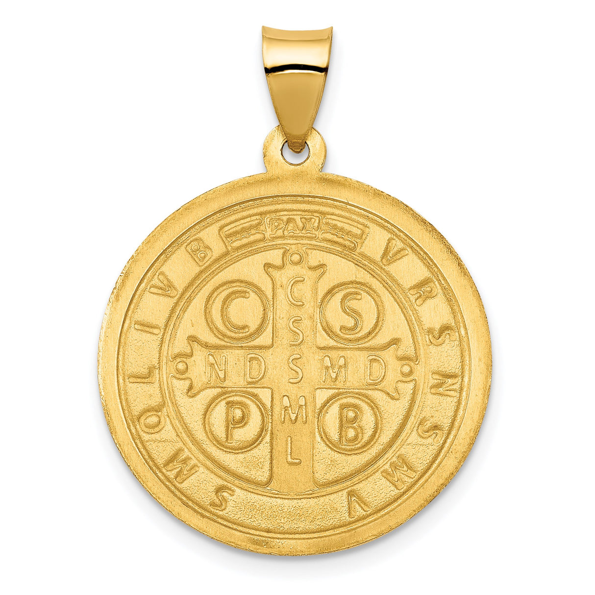 14k Yellow Gold Saint Benedict Medal Pendant with Cross and Latin Inscriptions