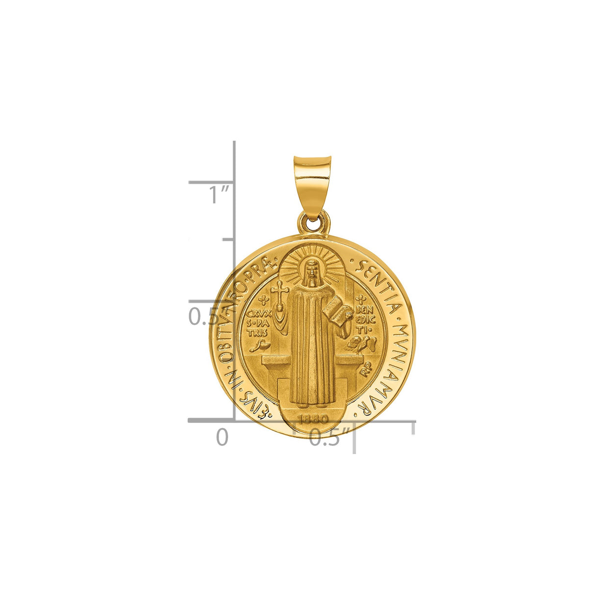14k Yellow Gold Saint Benedict Medal Pendant with Cross and Latin Inscriptions