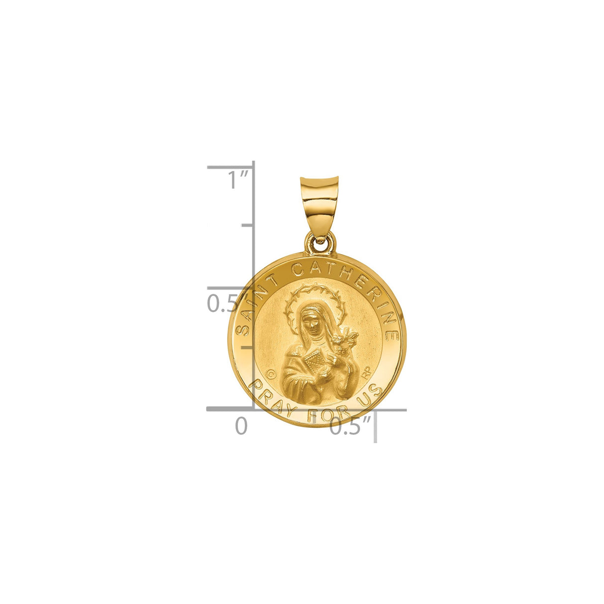 14k Yellow Gold Saint Catherine Pendant Medal with Halo and Book Engraving