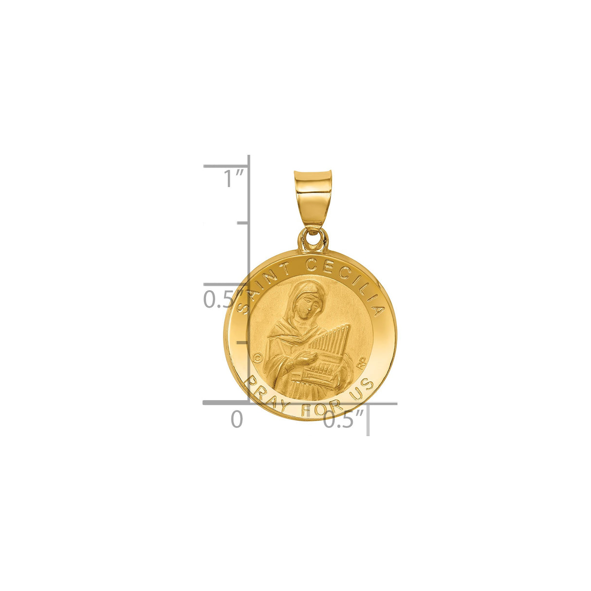 14k Yellow Gold Saint Cecilia Medal Pendant with Pipe Organ and Inscription