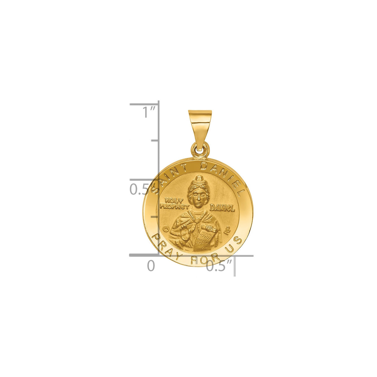 14k Yellow Gold Saint Daniel Medal Pendant, Religious Charm with Pray For Us Inscription