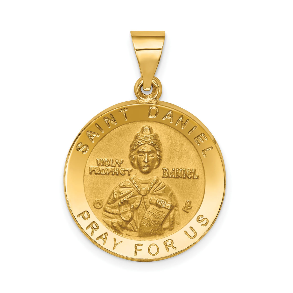 14k Yellow Gold Saint Daniel Medal Pendant, Religious Charm with Pray For Us Inscription