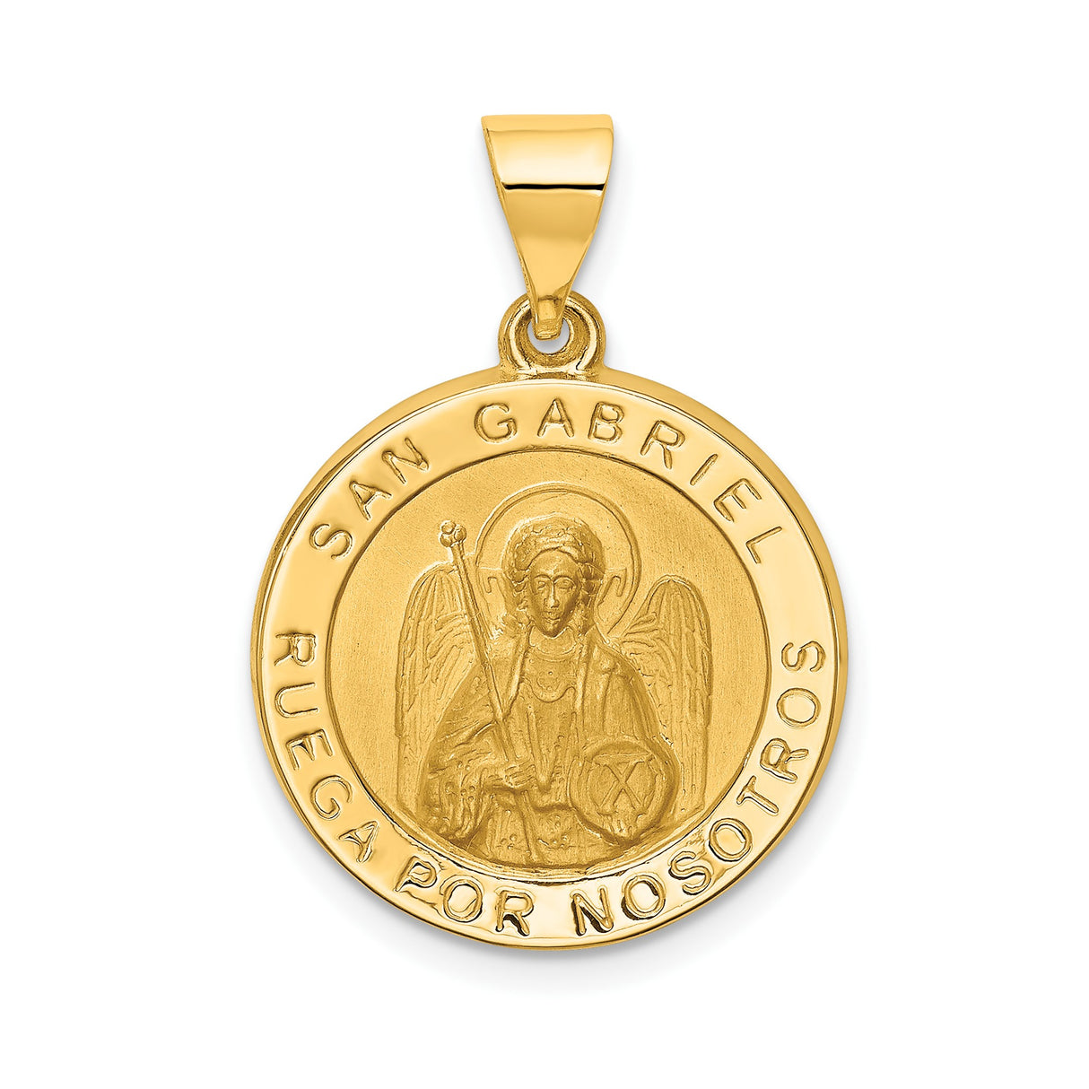 14k Yellow Gold Saint Gabriel Pendant with Shield and Staff, Catholic Archangel Medal