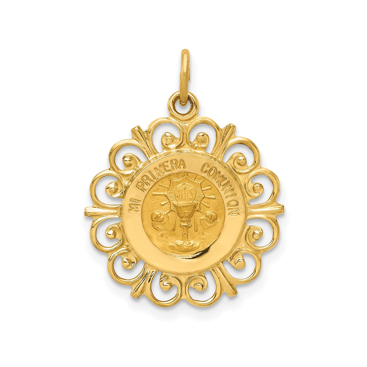 14k Yellow Gold Mi Primera Comunion Pendant with Chalice and IHS Symbol