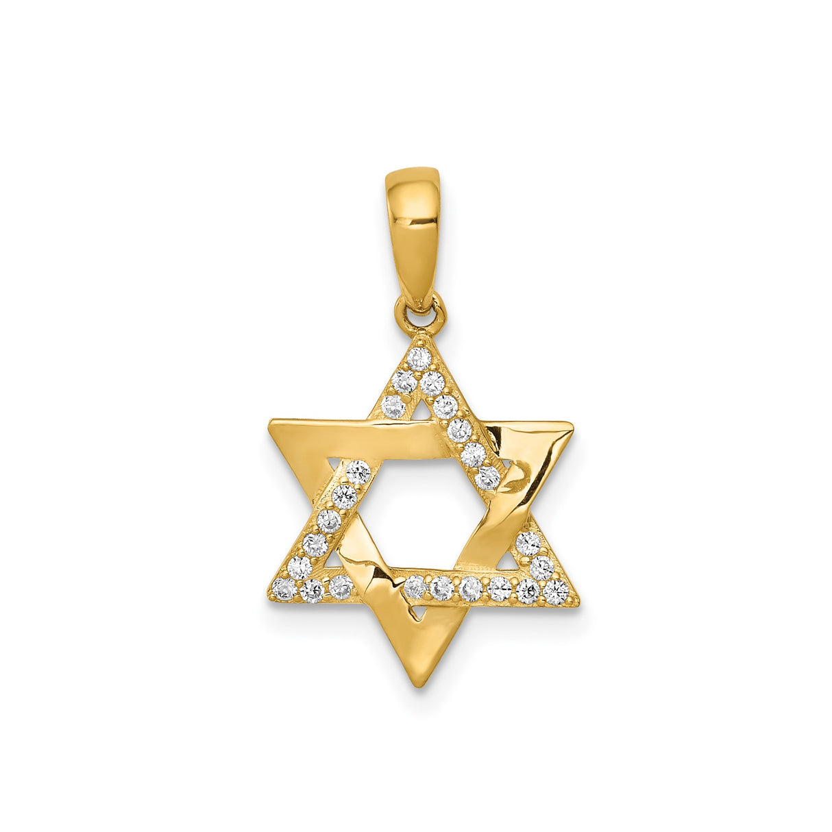 14k Yellow Gold Star of David Pendant with Cubic Zirconia, Unisex Religious Jewelry
