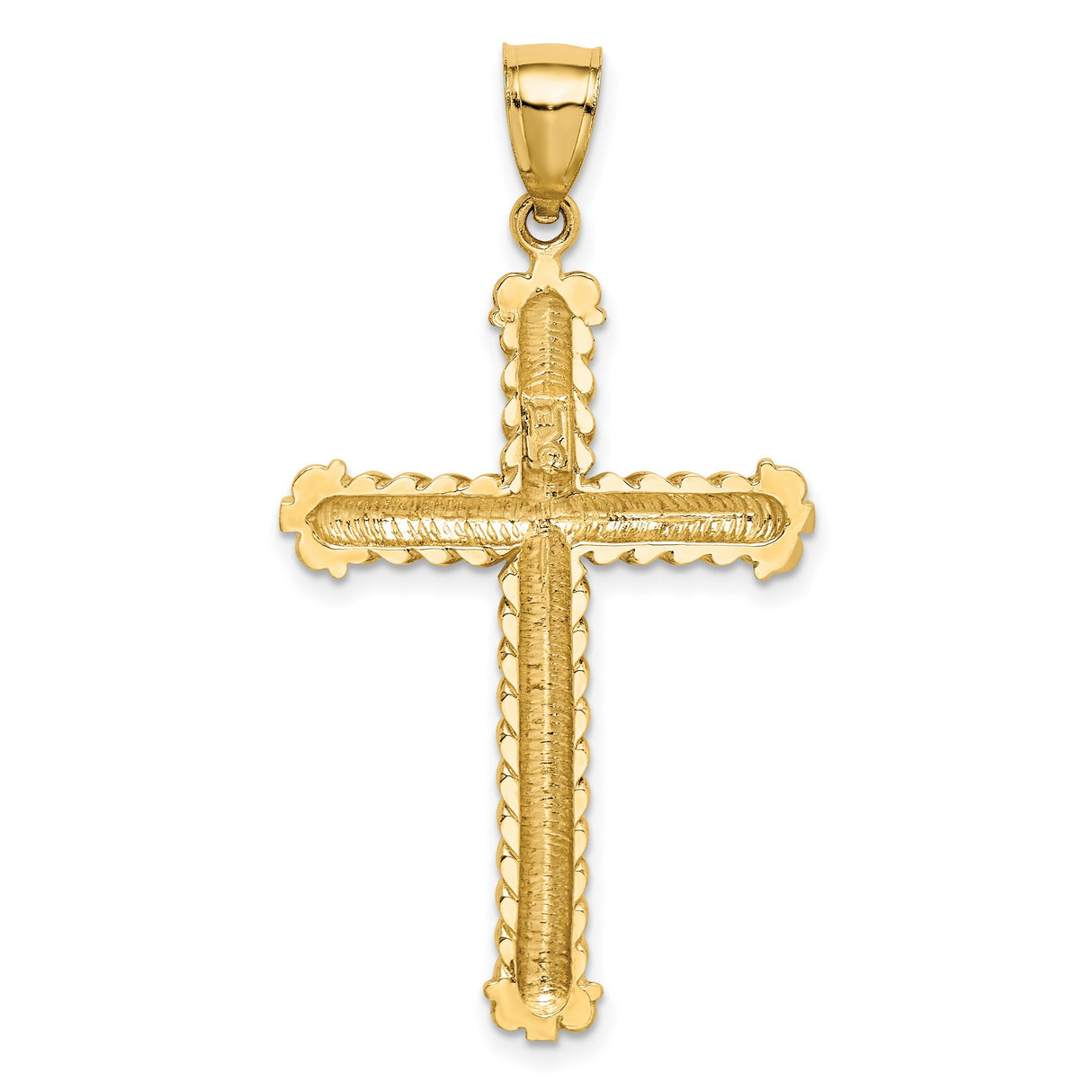 14k Yellow Gold Cross Pendant with Textured Rope Design and Polished Edges