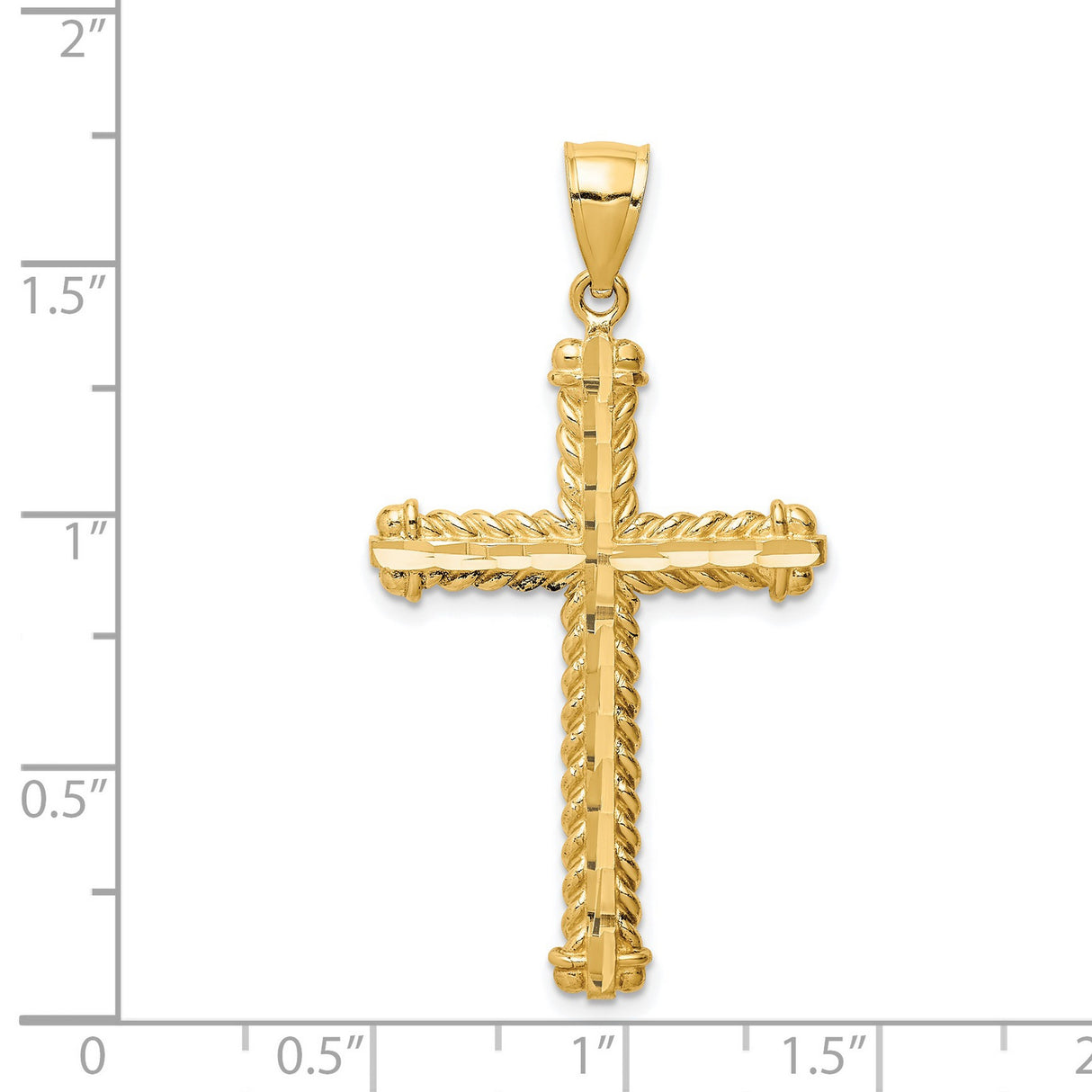14k Yellow Gold Cross Pendant with Textured Rope Design and Polished Edges