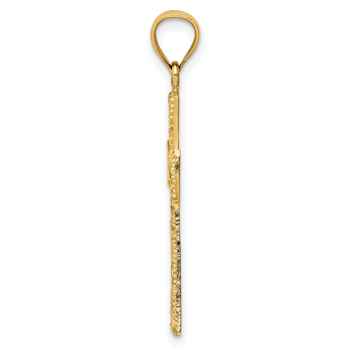 14k Yellow Gold Cross Pendant, Openwork Christian Charm with Diamond-Cut Detailing