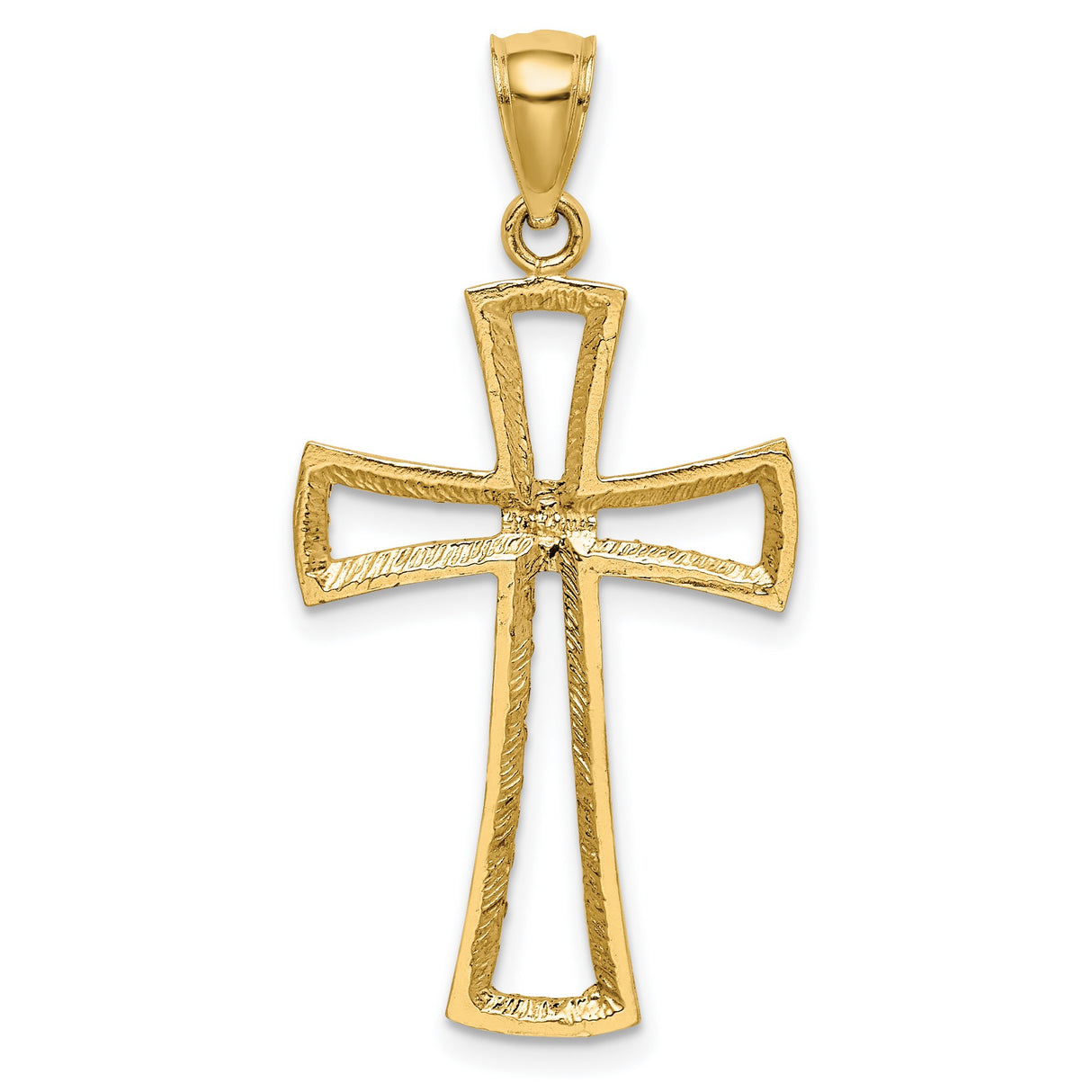 14k Yellow Gold Cross Pendant, Openwork Christian Charm with Diamond-Cut Detailing
