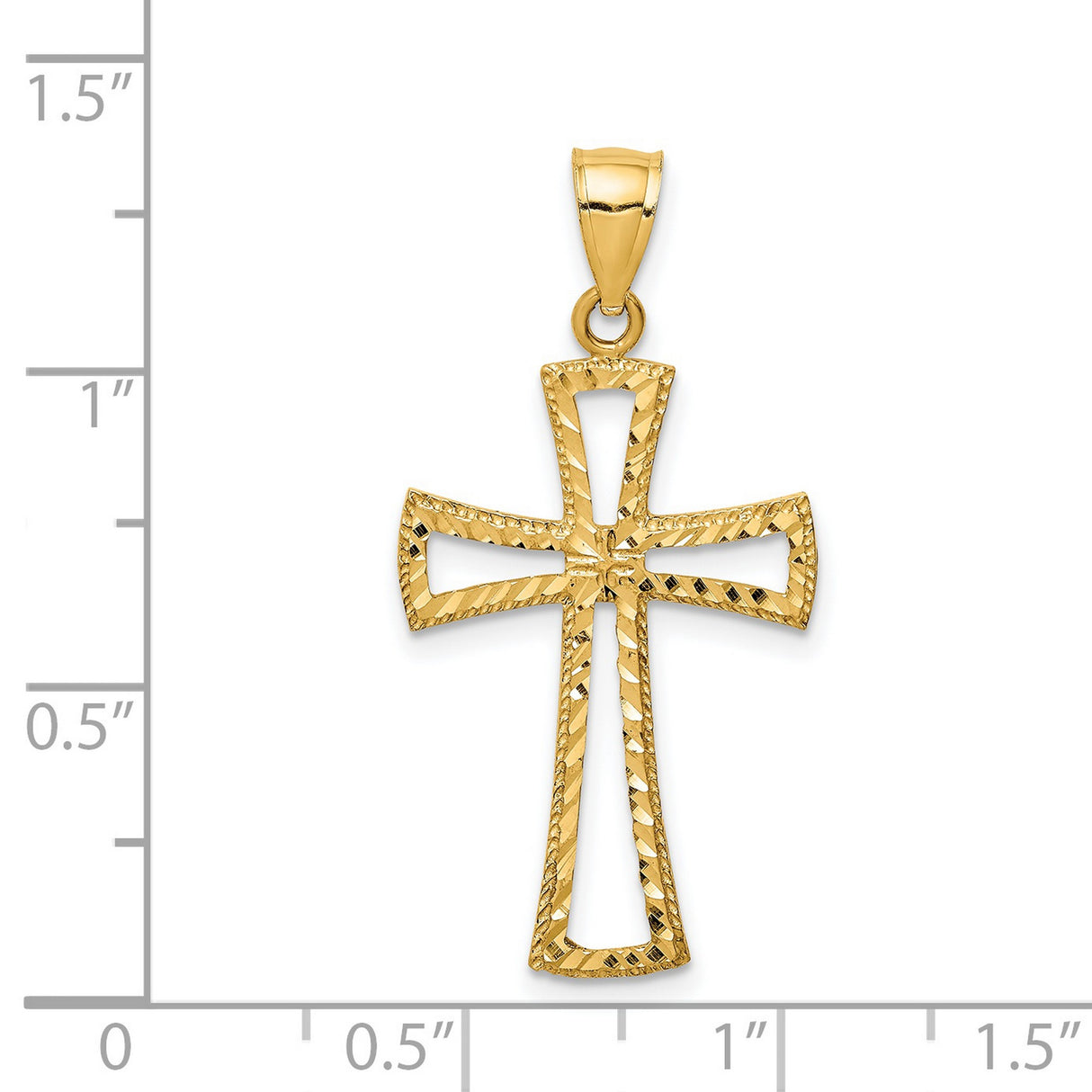 14k Yellow Gold Cross Pendant, Openwork Christian Charm with Diamond-Cut Detailing
