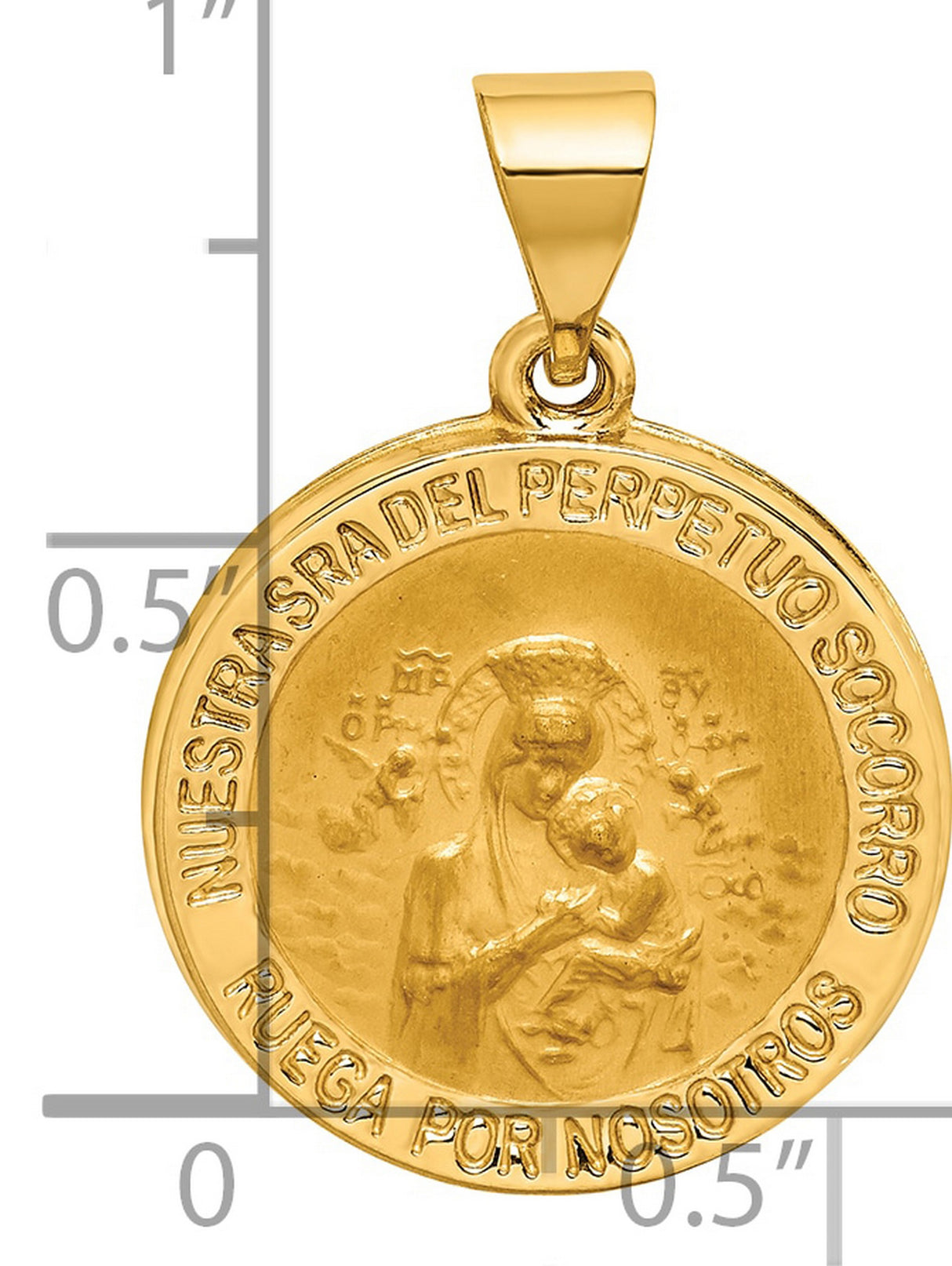14k Yellow Gold Round Pendant with Our Lady of Perpetual Help, Marian Devotion Medal