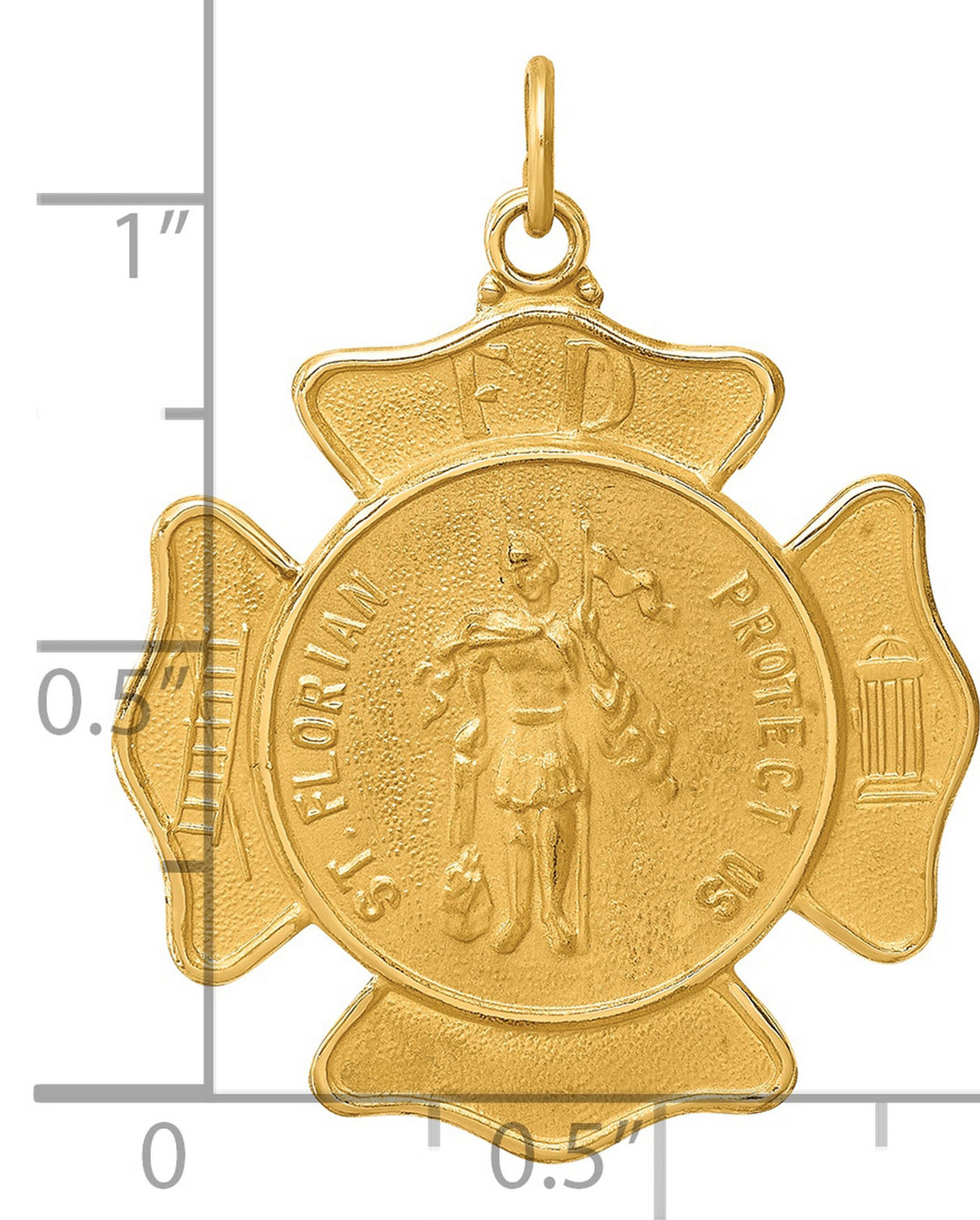 14k Yellow Gold St. Florian Pendant with Maltese Cross, Firefighter Medal Charm for Men