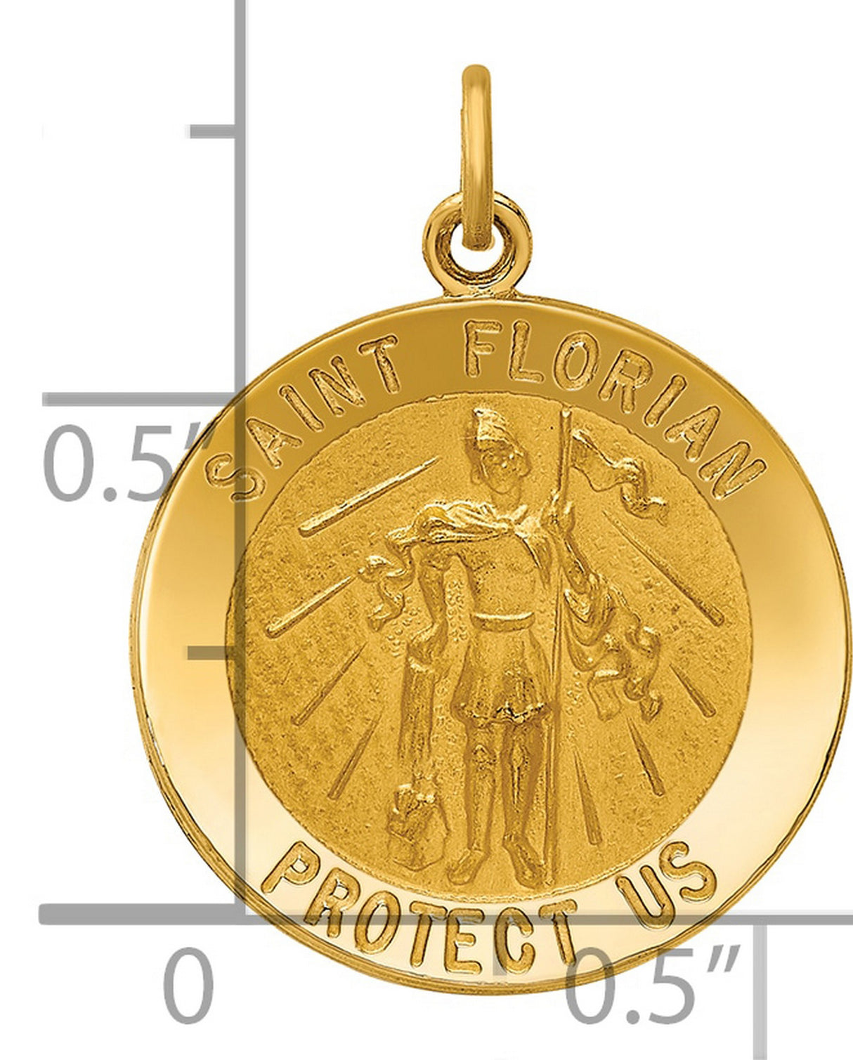 14k Yellow Gold Saint Florian Medal Pendant with Protect Us Inscription for Men or Women