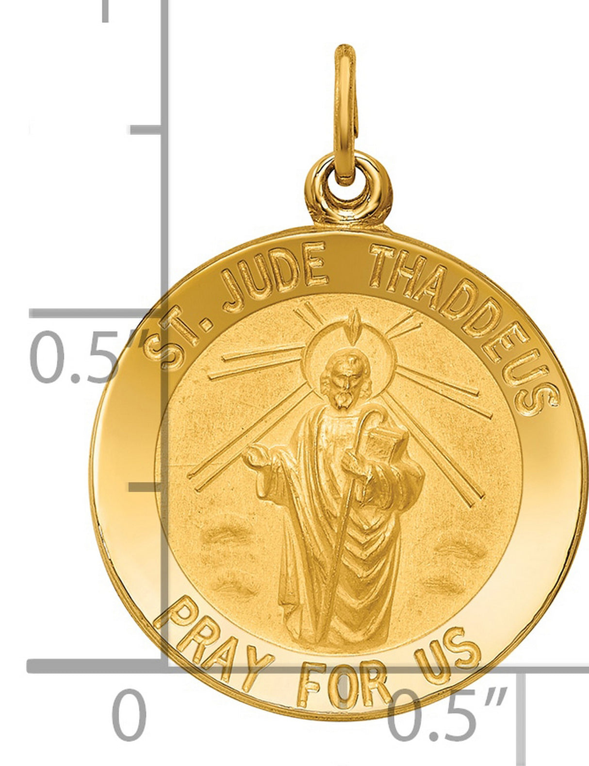 14k Yellow Gold Saint Jude Thaddeus Pendant with Halo Design and Pray for Us Inscription