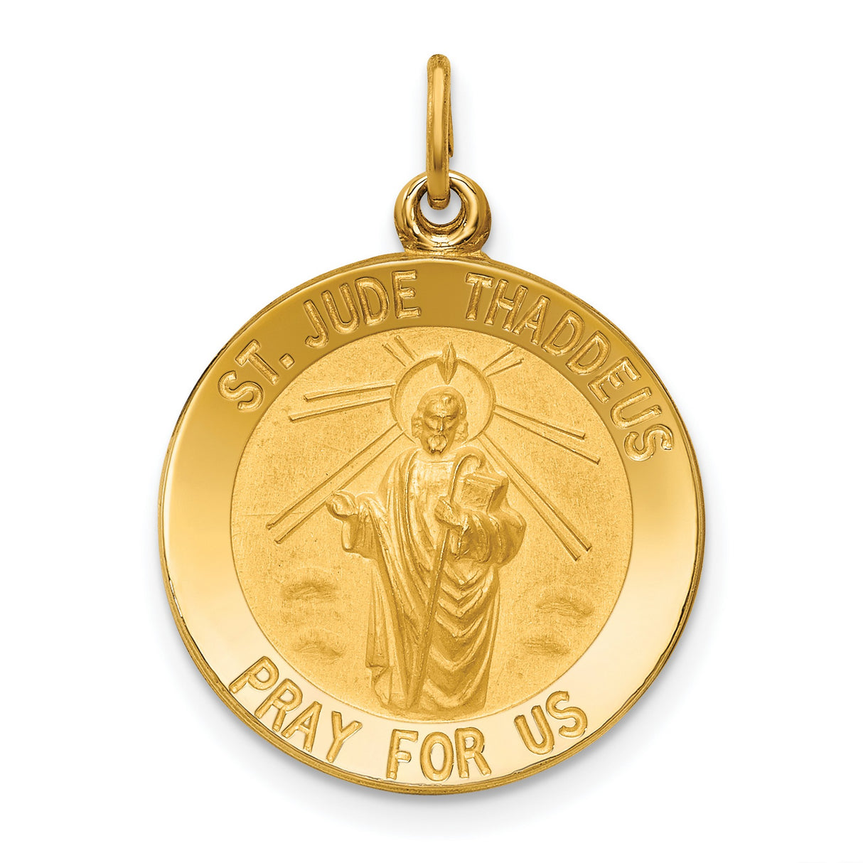 14k Yellow Gold Saint Jude Thaddeus Pendant with Halo Design and Pray for Us Inscription