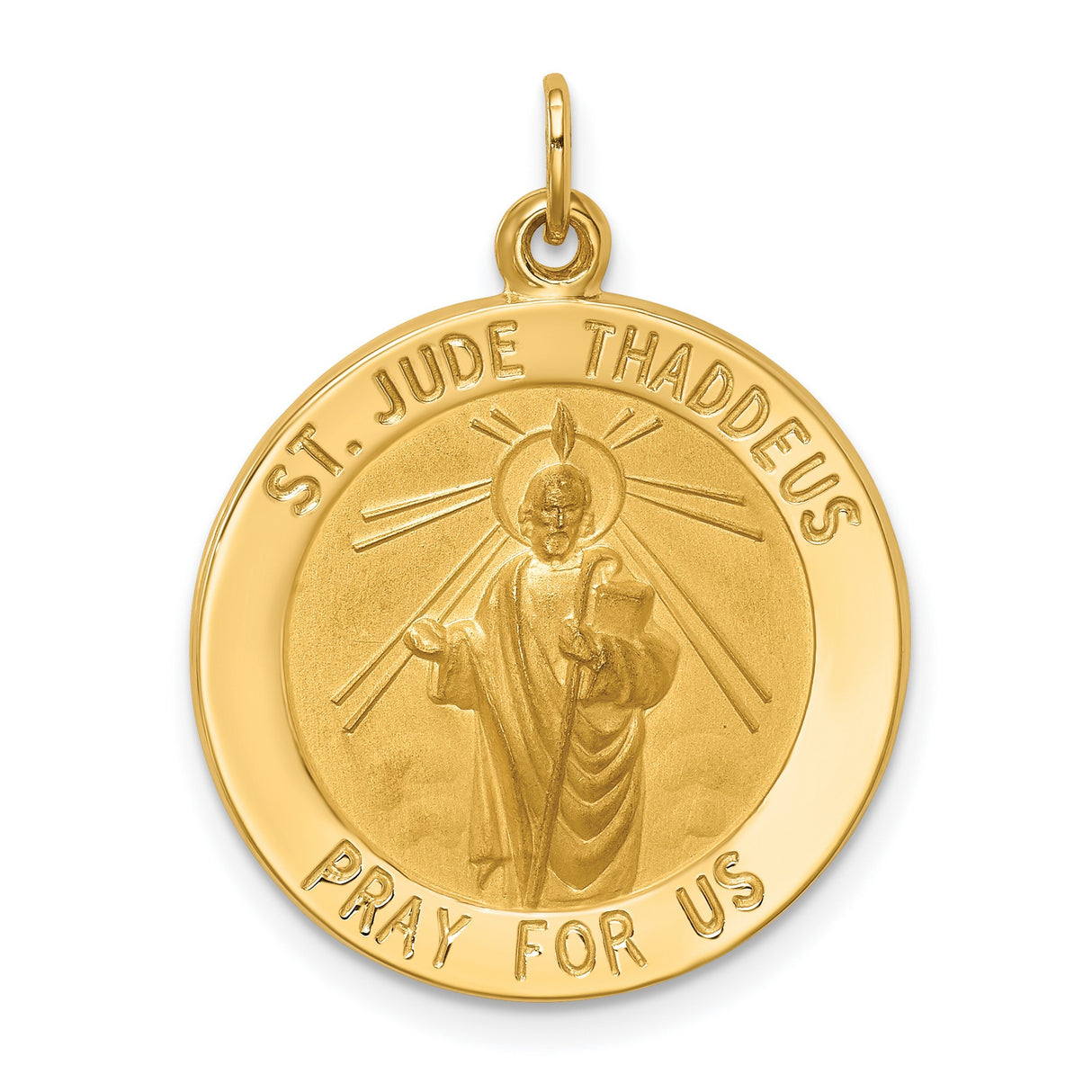 14k Yellow Gold St. Jude Thaddeus Pendant with Radiant Halo, Catholic Medal