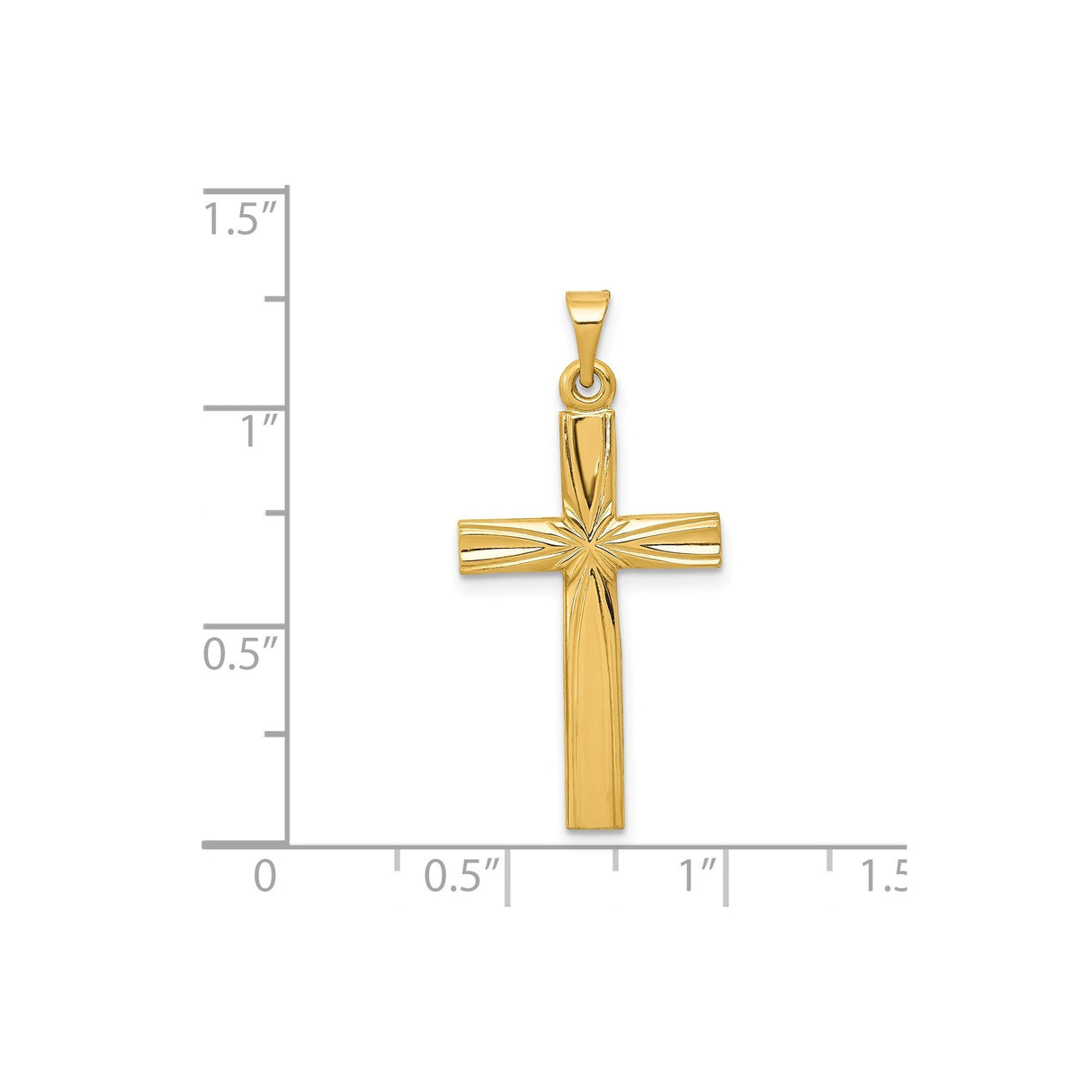 14k Yellow Gold Cross Pendant with Radiant Sunburst Design, Christian Faith Jewelry