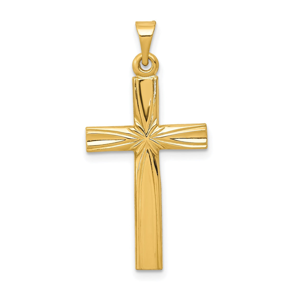 14k Yellow Gold Cross Pendant with Radiant Sunburst Design, Christian Faith Jewelry