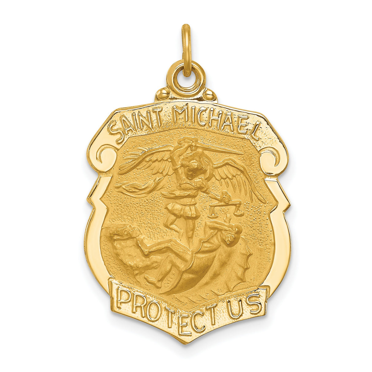14k Yellow Gold Saint Michael Pendant, Archangel Catholic Medal Symbolizing Protection and Faith