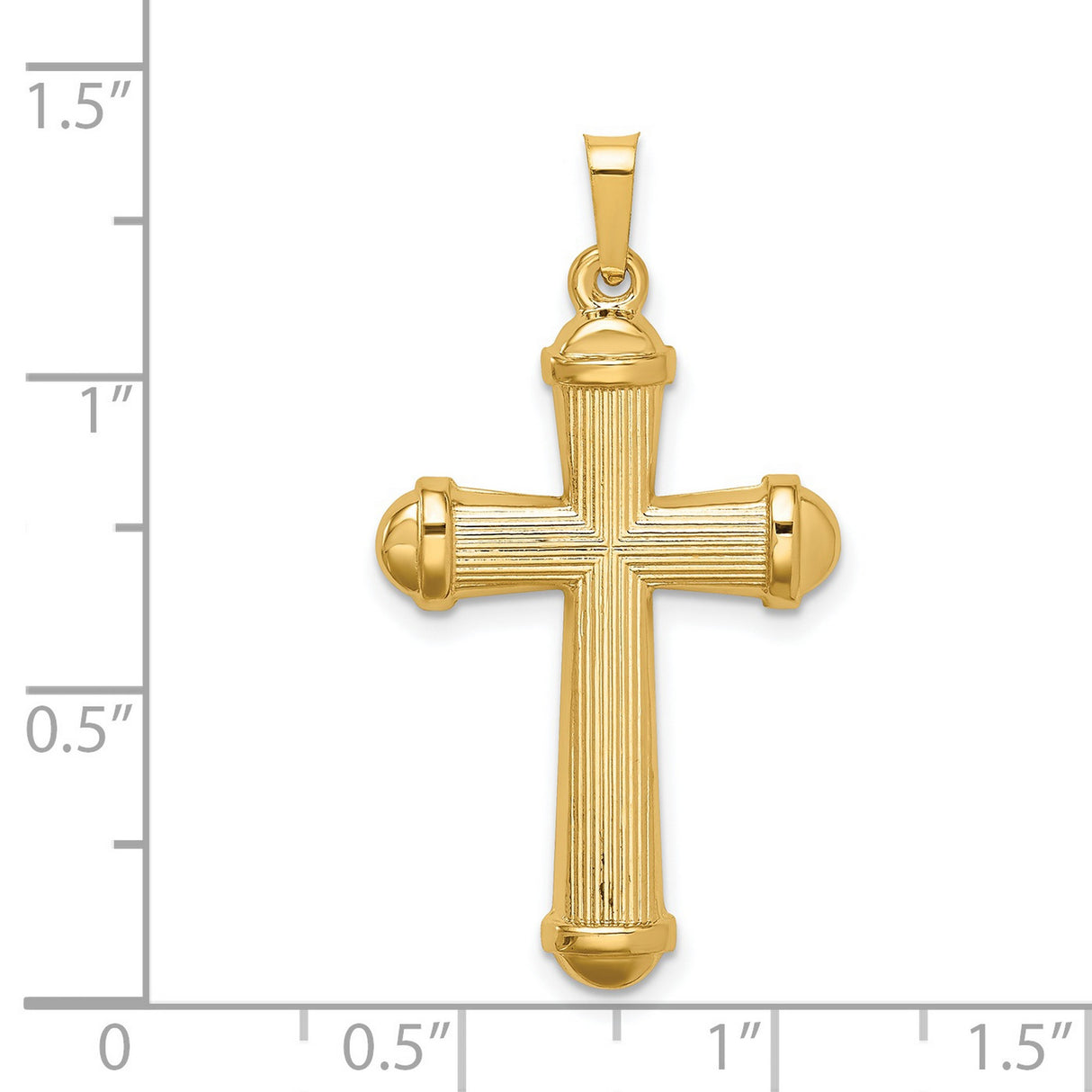 14k Yellow Gold Fluted Cross Pendant with Rounded Edges, Classic Christian Jewelry for Men or Unisex
