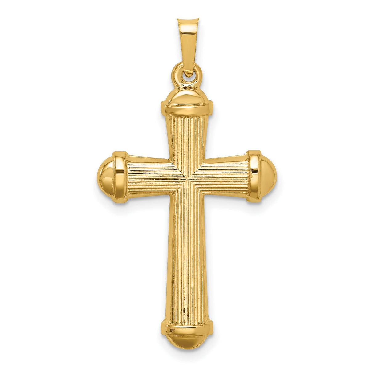14k Yellow Gold Fluted Cross Pendant with Rounded Edges, Classic Christian Jewelry for Men or Unisex