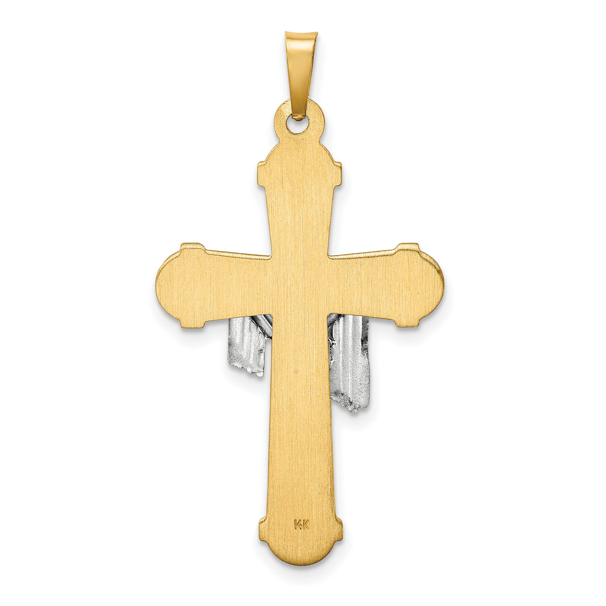 14k Two-Tone Gold Cross Pendant with Draped Cloth, Christian Resurrection Theme