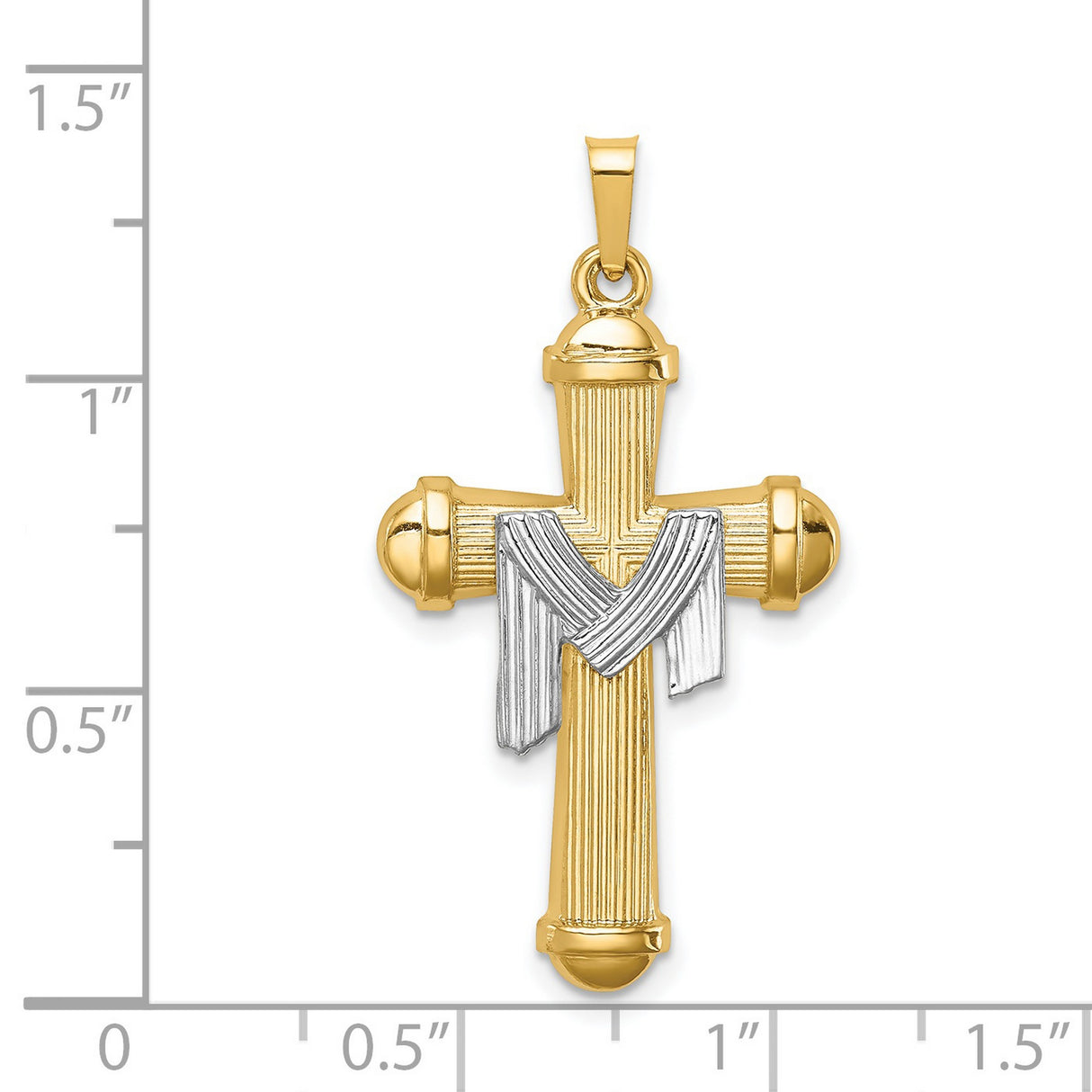 14k Two-Tone Gold Cross Pendant with Draped Cloth, Christian Resurrection Theme