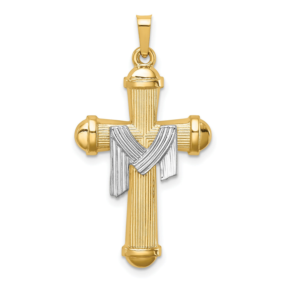 14k Two-Tone Gold Cross Pendant with Draped Cloth, Christian Resurrection Theme