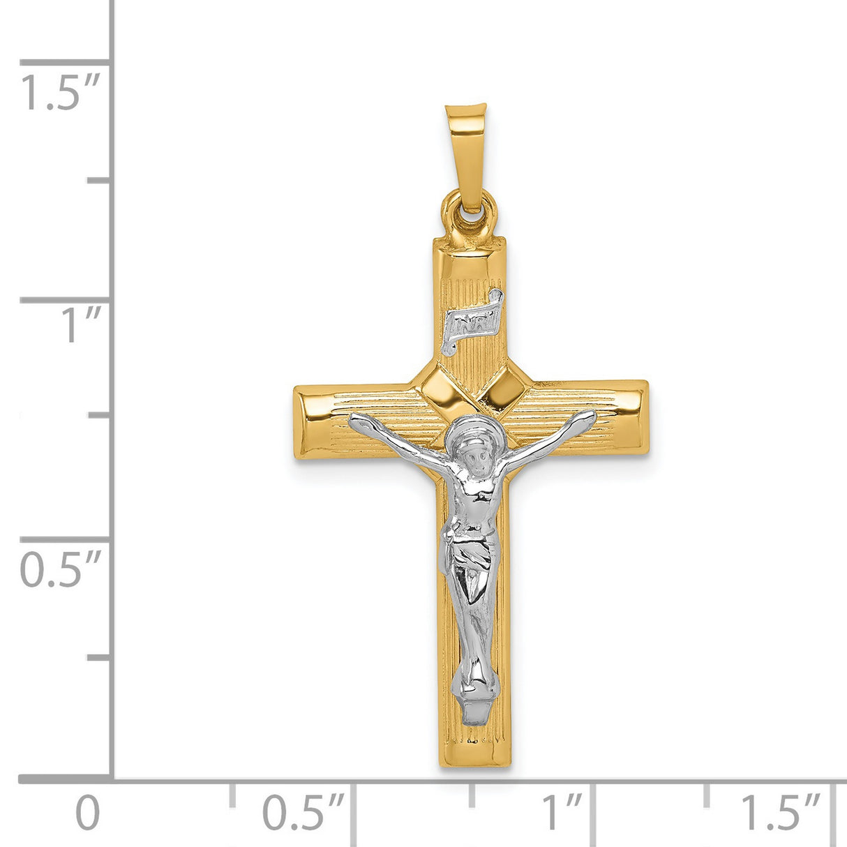 14k Multi-Tone Gold Crucifix Cross Pendant, Polished Finish, Religious Christian Jewelry