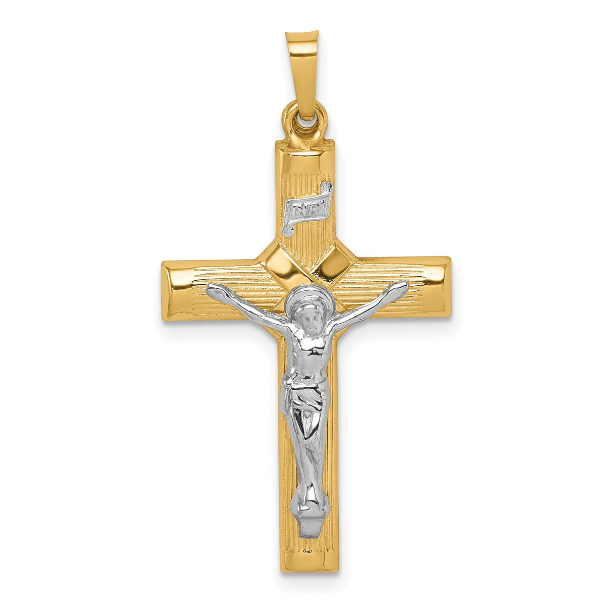 14k Multi-Tone Gold Crucifix Cross Pendant, Polished Finish, Religious Christian Jewelry