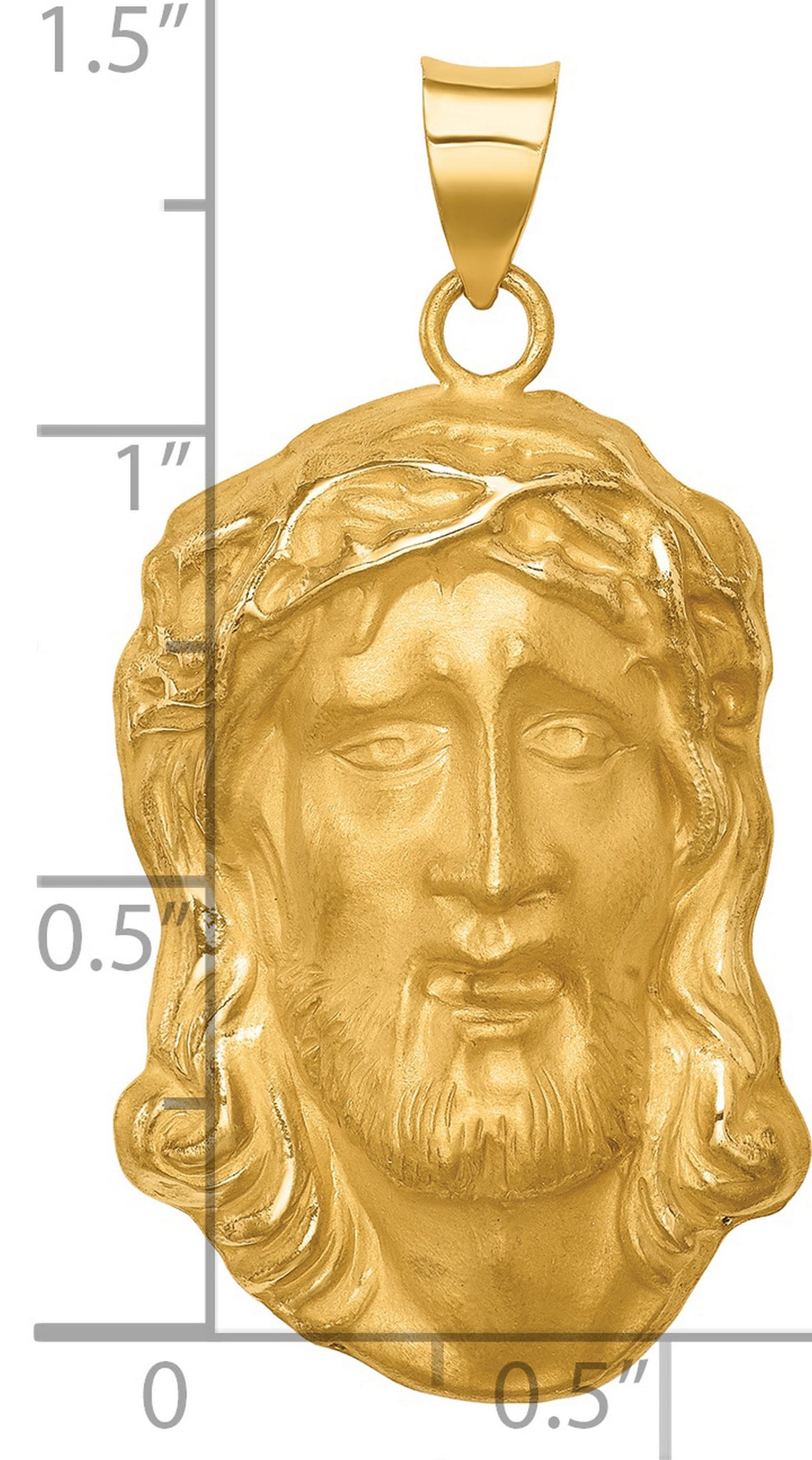 14k Yellow Gold Jesus Face Pendant with Crown of Thorns, Christian Religious Charm