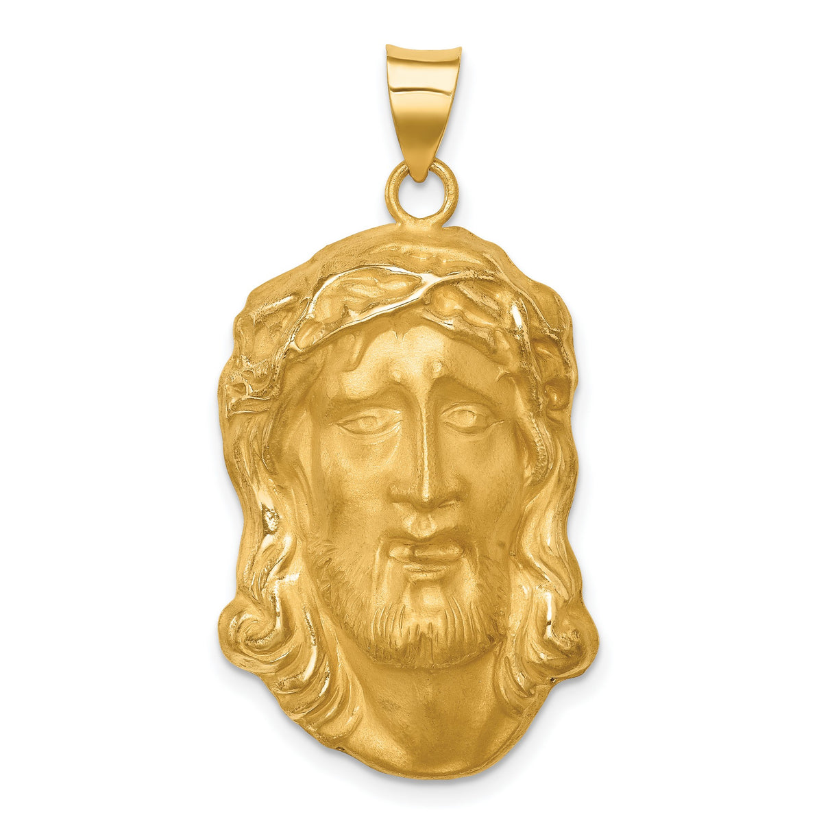 14k Yellow Gold Jesus Face Pendant with Crown of Thorns, Christian Religious Charm