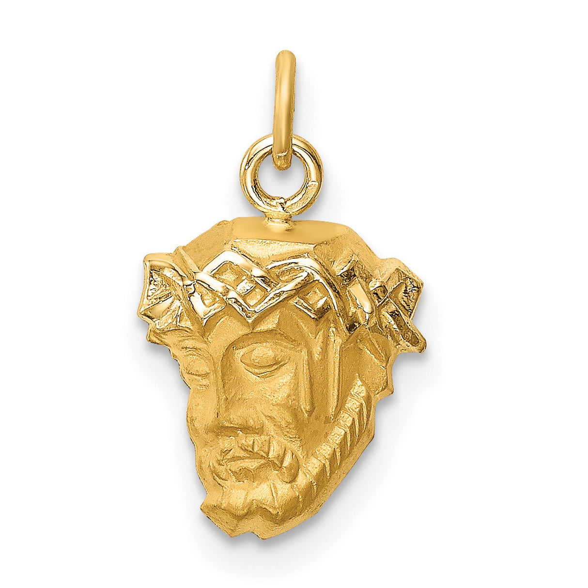 14k Yellow Gold Jesus Head Pendant with Crown of Thorns, Christian Religious Charm