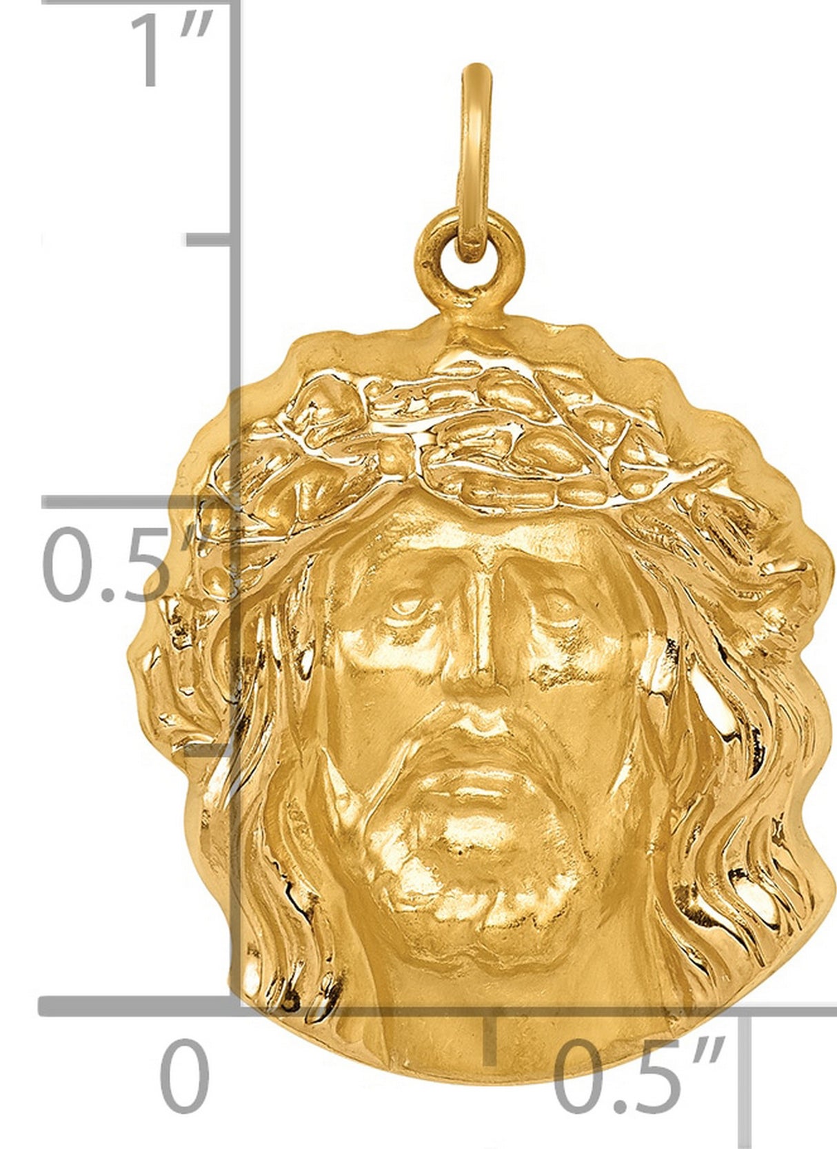 14k Yellow Gold Jesus Head Pendant with Crown of Thorns, Christian Religious Charm