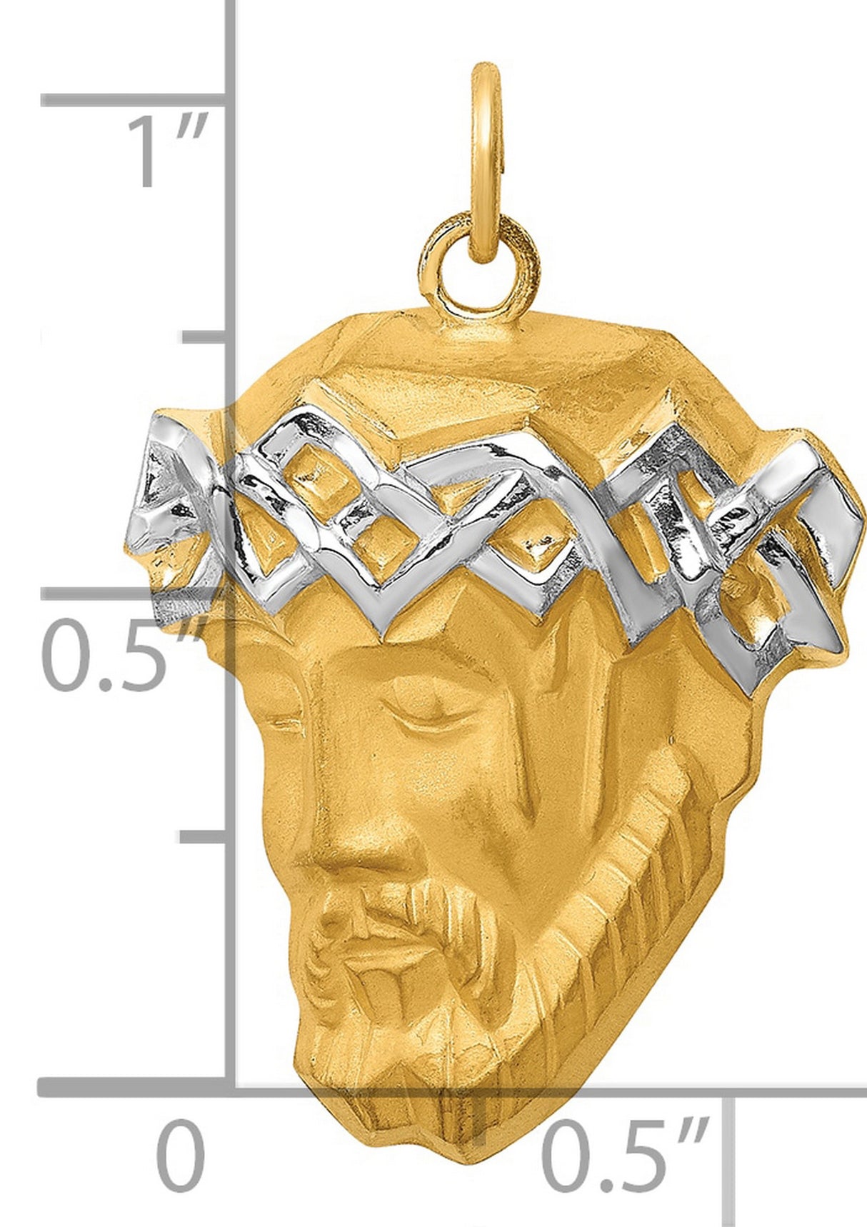 14k Multi-Tone Gold Jesus Head Pendant with Rhodium Crown of Thorns Detail
