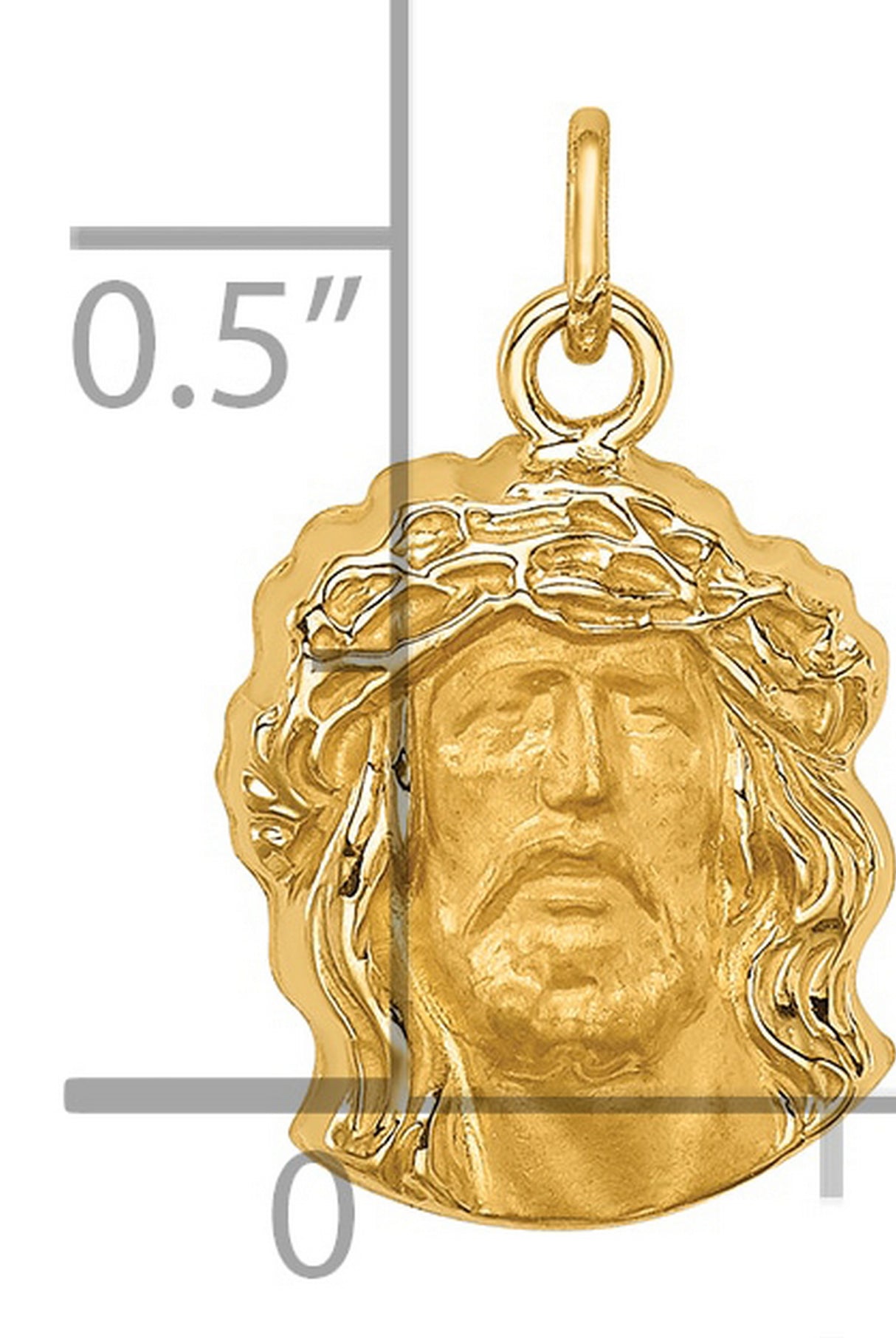 14k Yellow Gold Jesus Head Pendant with Crown of Thorns, Religious Charm for Men and Women