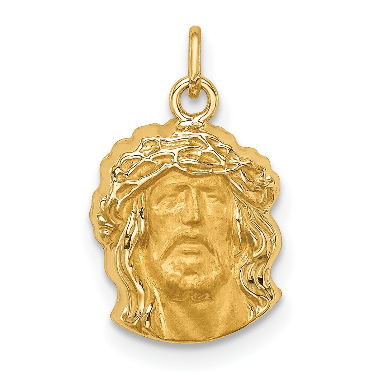 14k Yellow Gold Jesus Head Pendant with Crown of Thorns, Religious Charm for Men and Women