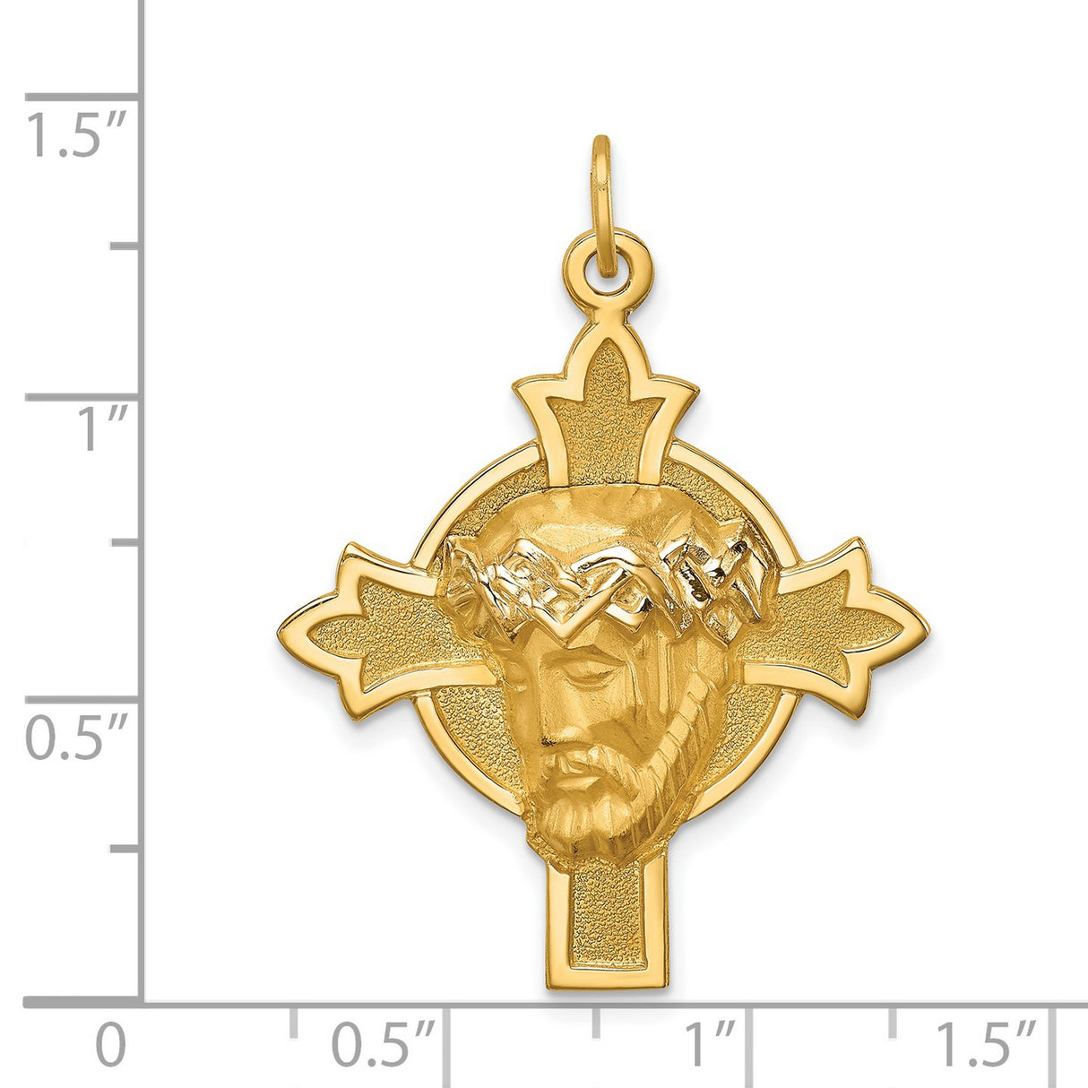 14k Yellow Gold Jesus Face Pendant on Celtic Cross, Religious Christian Charm for Men and Women