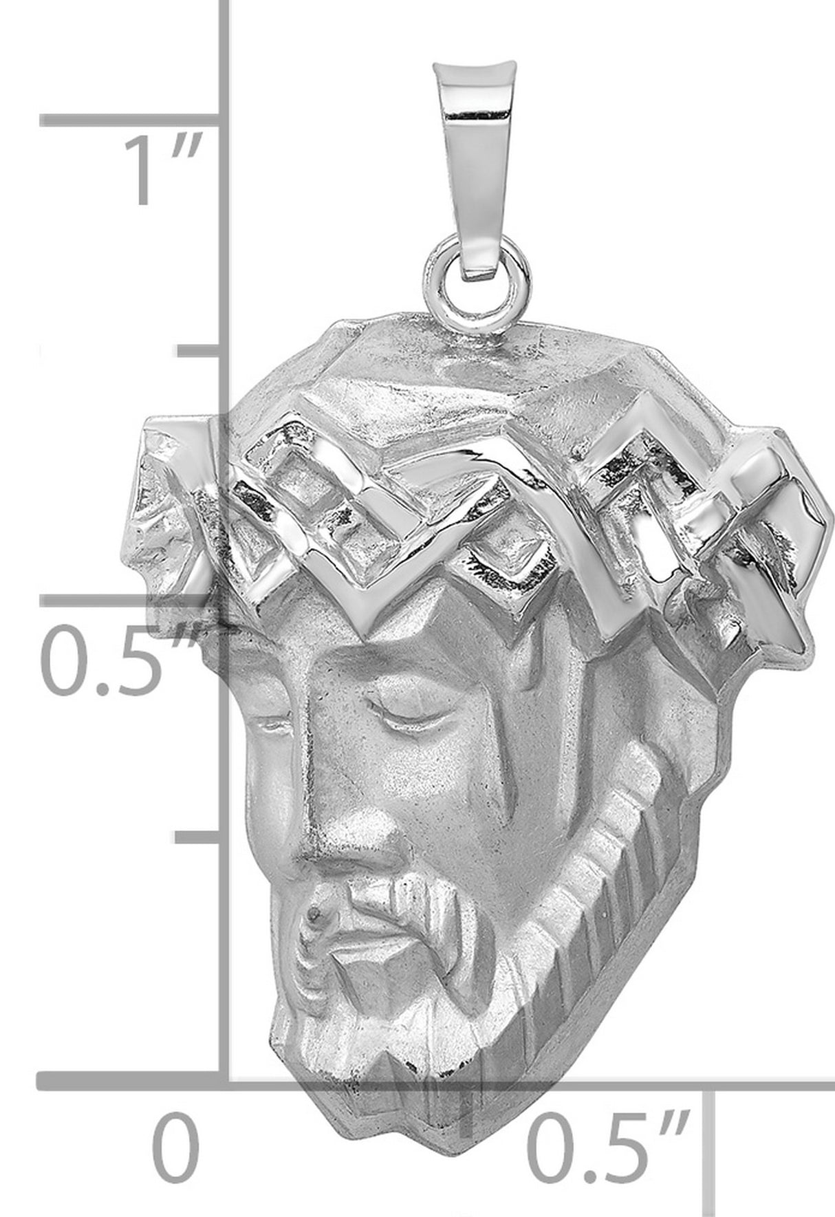 14k White Gold Jesus Head Pendant with Sculpted Christ Face and Crown of Thorns
