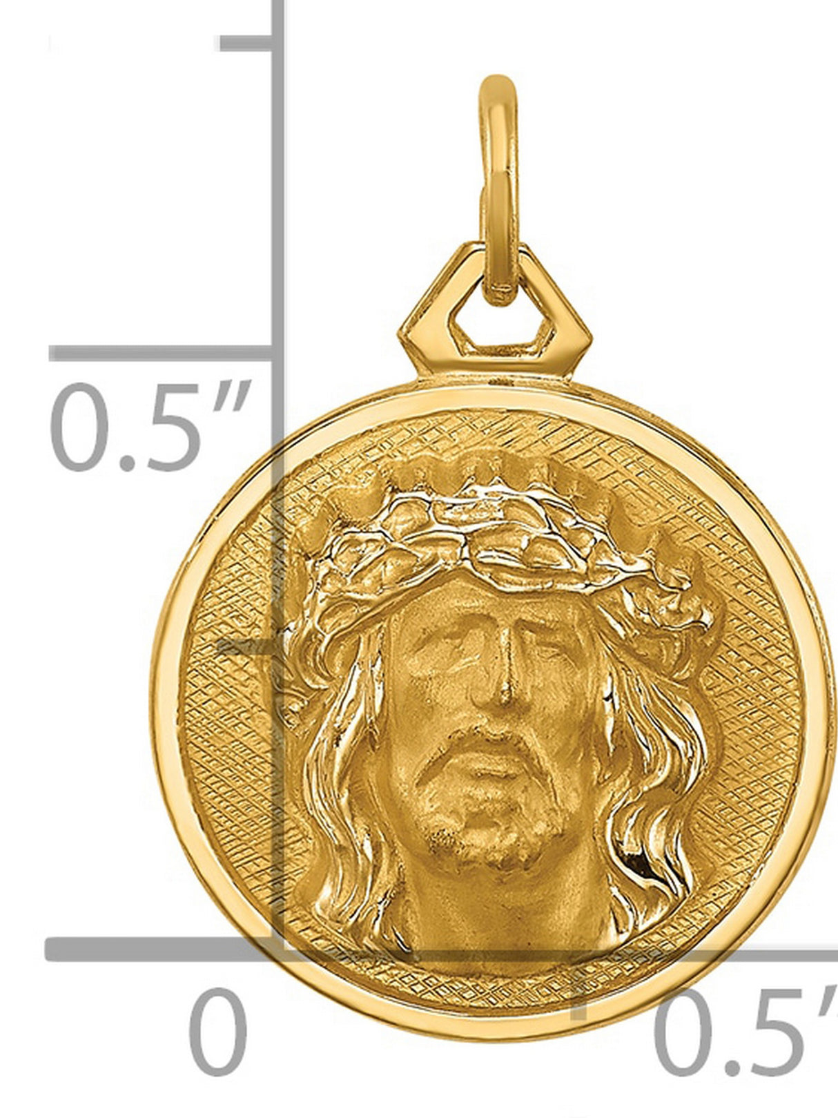 14k Yellow Gold Jesus Christ Pendant with Crown of Thorns Embossed Face Medallion