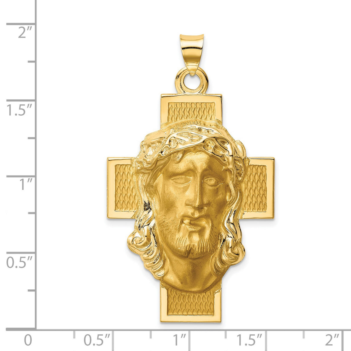 14k Yellow Gold Jesus Face Pendant on Cross with Crown of Thorns, Christian Religious Charm