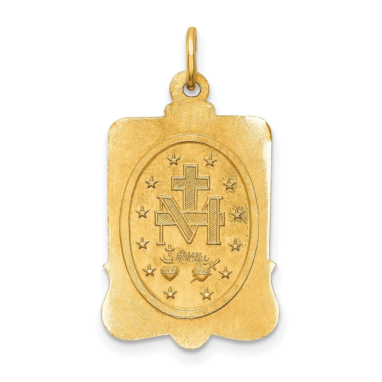 14k Yellow Gold Miraculous Medal Virgin Mary Pendant, Catholic Religious Charm for Women