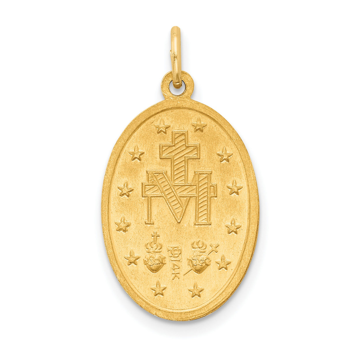 14k Yellow Gold Miraculous Medal Pendant with Virgin Mary Inscription, Catholic Charm