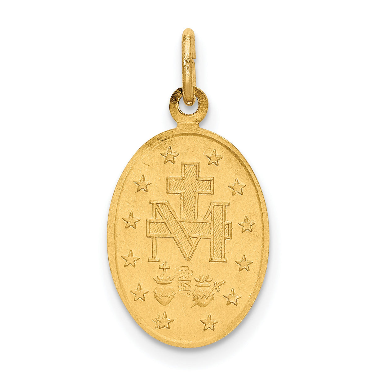 14k Yellow Gold Miraculous Medal Pendant with Virgin Mary, Catholic Religious Charm for Women