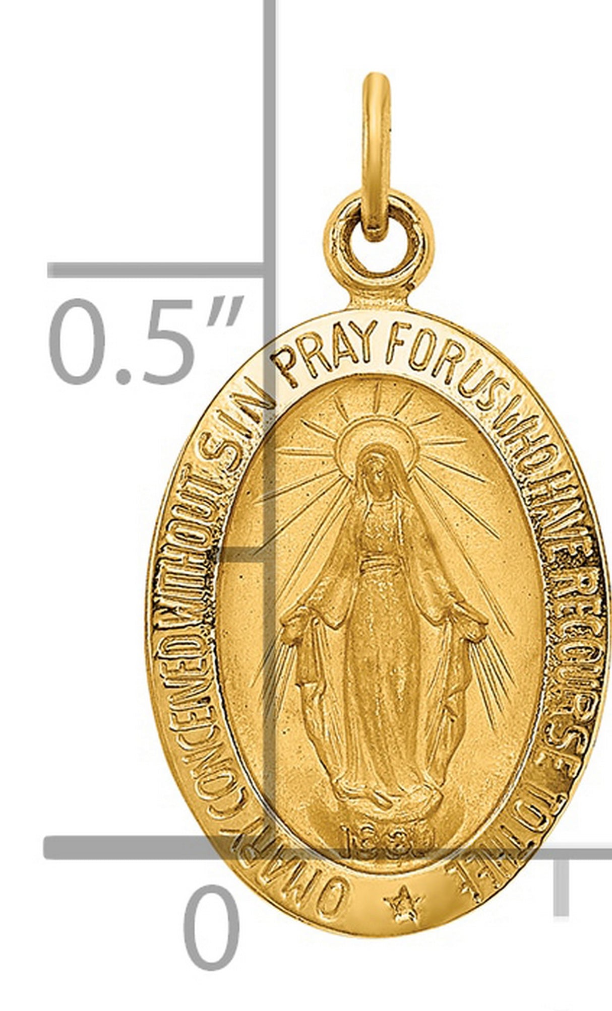 14k Yellow Gold Miraculous Medal Pendant with Virgin Mary, Catholic Religious Charm for Women