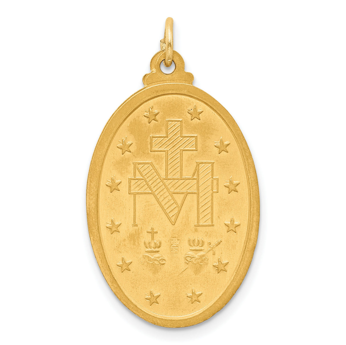 14k Yellow Gold Miraculous Medal Pendant with Virgin Mary and Rays, Catholic Charm
