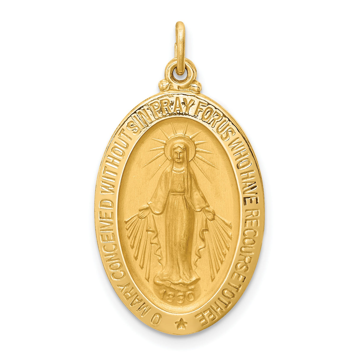 14k Yellow Gold Miraculous Medal Pendant with Virgin Mary and Rays, Catholic Charm