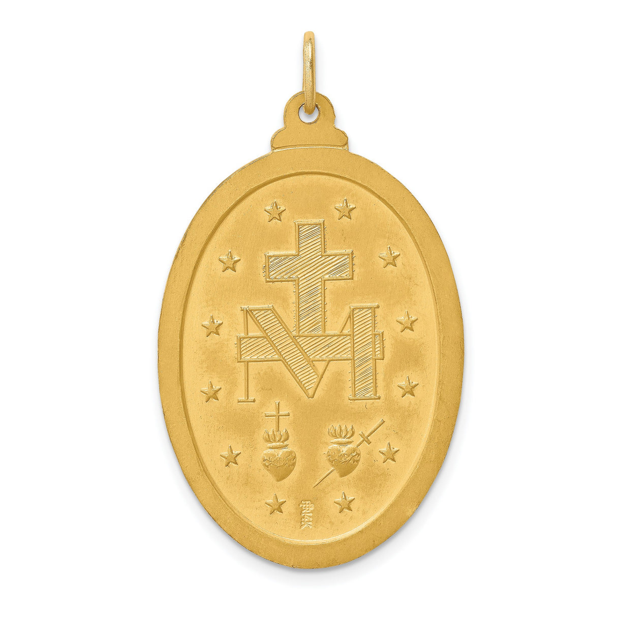 14k Yellow Gold Miraculous Medal Virgin Mary Pendant, Catholic Religious Jewelry for Women