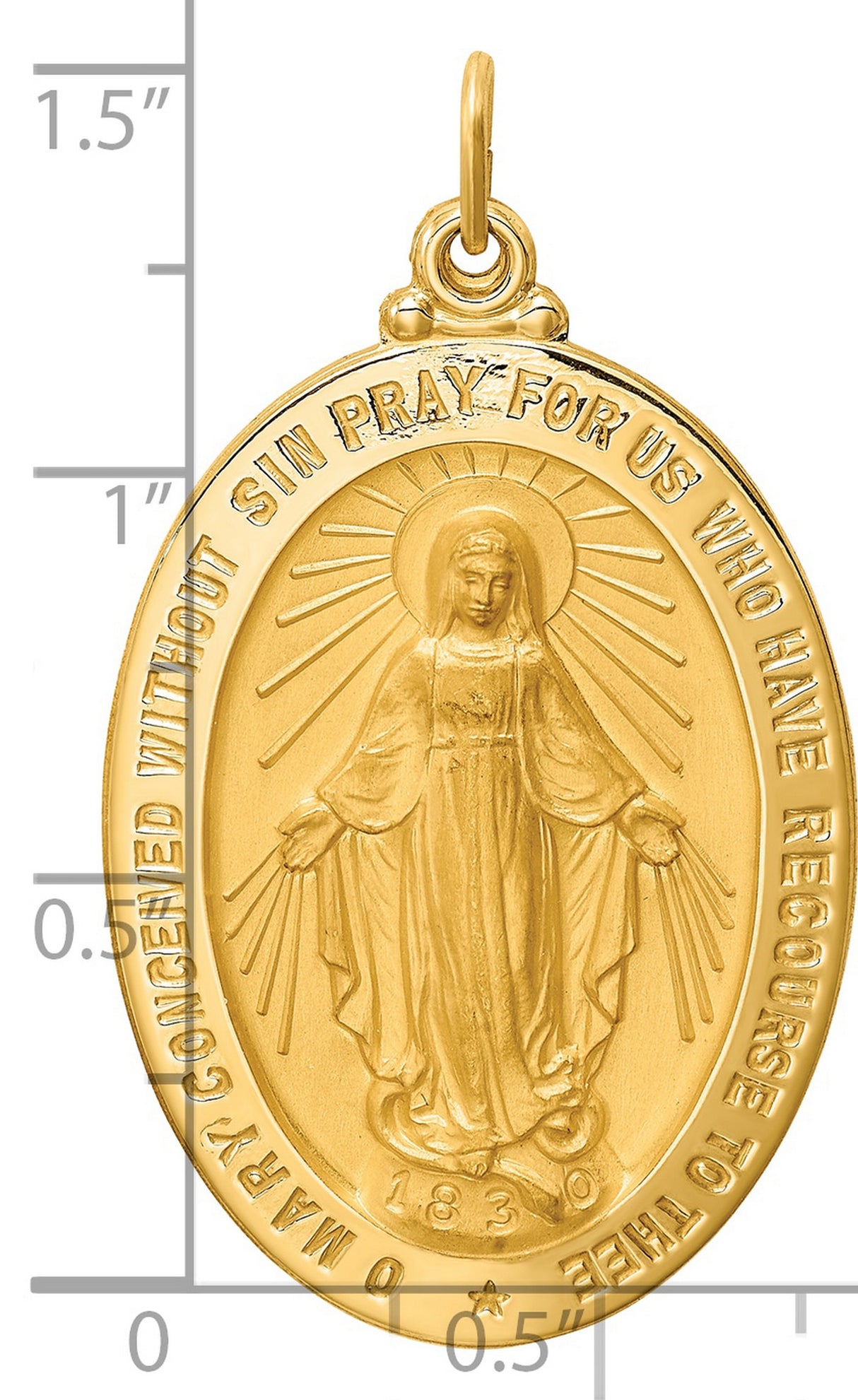 14k Yellow Gold Miraculous Medal Virgin Mary Pendant, Catholic Religious Jewelry for Women