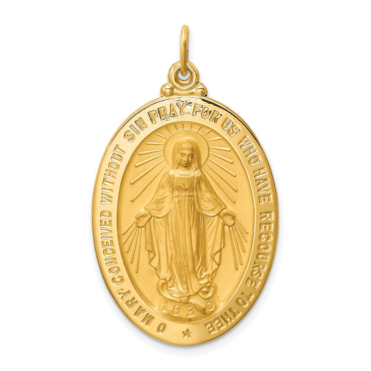 14k Yellow Gold Miraculous Medal Virgin Mary Pendant, Catholic Religious Jewelry for Women